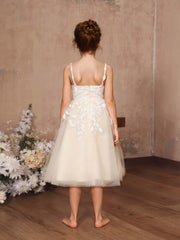 A-Line/Princess Lace Sleeveless V-Neck Tea-Length Flower Girl Dresses