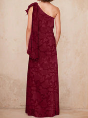 A-Line/Princess One-Shoulder Sleeveless Floor-Length Rose Lace Applique Mother of the Bride Dresses with Split Side