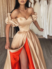 A-Line/Princess Off-the-Shoulder Floor-length Prom Dresses