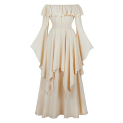 A-Line/Princess Off-the-Shoulder Short Sleeves Floor-Length Elegant Medieval Renaissance Cocktail Dress with Ruffles
