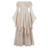 A-Line/Princess Off-the-Shoulder Short Sleeves Floor-Length Elegant Medieval Renaissance Cocktail Dress with Ruffles