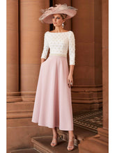 A-Line/Princess Cowl Neck 3/4 Sleeves Mother of the Bride Dresses with Pearl Belt & Ruffles Back