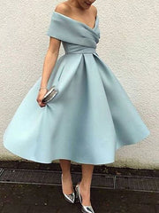 A-Line/Princess Off-the-Shoulder Tea-Length Prom Dresses