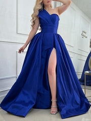 A-Line/Princess One-Shoulder Floor-length Prom Dresses
