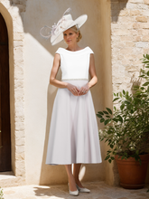 A-Line/Princess Cowl Neck Short Sleeves Tea-Length Mother of the Bride Dresses with Beadings