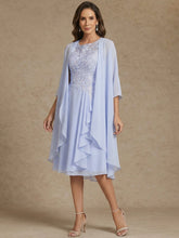 A-Line/Princess 2 Pieces Scoop Chiffon Mother of the Bride Dresses with Jacket Lace Tea-Length 3/4 Sleeves Ruffles