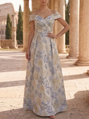 A-Line/Princess Off-the-Shoulder Jacquard Mother of the Bride Dresses Floral Sleeveless Floor-Length