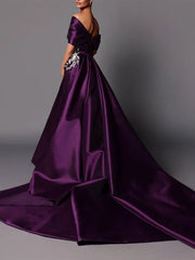 A-Line/Princess Off-the-Shoulder Sweep Train Evening Dresses