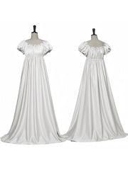 A-Line/Princess Jewel Neck Short Sleeves Floor-Length Vintage Dress with Ruffles