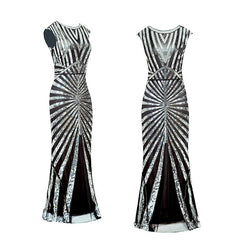 A-Line/Princess Jewel Neck Sleeveless Floor-Length Vintage Dress With Sequin
