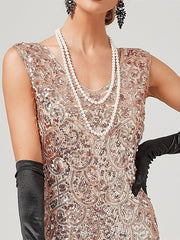 A-Line/Princess Jewel Neck Off-the-Shoulder Sleeveless Knee-Length Vintage Dress with Sequins & Tassel Fringe