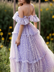 A-Line/Princess Dot Floor-Length Evening Dresses