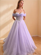 A-Line/Princess Off-the-Shoulder Sleeveless Long Exquisite Prom Dresses with Rhinestone & Ruffles