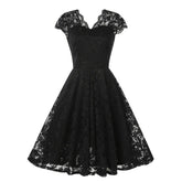 A-Line/Princess 1950s V-Neck Short Sleeves Vintage Dresses with Lace Appliques