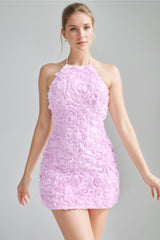 A-Line/Princess Halter Sleeveless Short/Mini Backless Cocktail Dresses with 3D Flowers