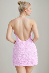 A-Line/Princess Halter Sleeveless Short/Mini Backless Cocktail Dresses with 3D Flowers
