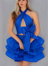 A-Line/Princess Criss Cross Sleeveless Short/Mini Homecoming Dresses with Tiered Ruffles & Bow
