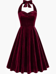 A-Line/Princess 1950s Halter Sleeveless Vintage Dresses with Pleats