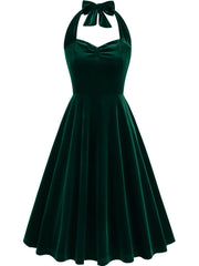 A-Line/Princess 1950s Halter Sleeveless Vintage Dresses with Pleats