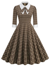 A-Line/Princess 1950s Shirt Collar 3/4 Sleeves Plaid Vintage Dresses