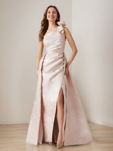 A-Line/Princess One-Shoulder Sleeveless Floor-Length Evening Dresses with 3D Flower & Split Side