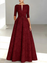 A-Line/Princess Boat Neck Half Sleeves Floor-Length Mother of the Bride Dresses with Sash