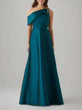 A-Line/Princess One-Shoulder Evening Dresses Floor-Length Satin Party Dresses with Jewel bow