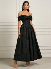 A-Line/Princess Off-the-Shoulder Lace Floral Cocktail Dresses Ankle-Length Floral Sleeveless Formal Dresses