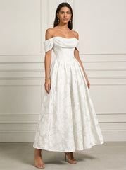 A-Line/Princess Off-the-Shoulder Lace Floral Cocktail Dresses Ankle-Length Floral Sleeveless Formal Dresses