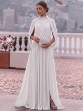 A-Line/Princess Mock Neck Chiffon Evening Dresses Cape Sleeves Floor-Length Ruched Formal Dresses