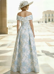 A-Line/Princess Off-the-Shoulder Mother of the Bride Dresses Printed Satin Floor-Length Sleeveless With Overskirt