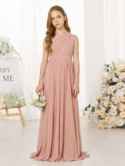 A-Line/Princess Chiffon Sleeveless One-Shoulder Floor-Length Flower Girl Dresses