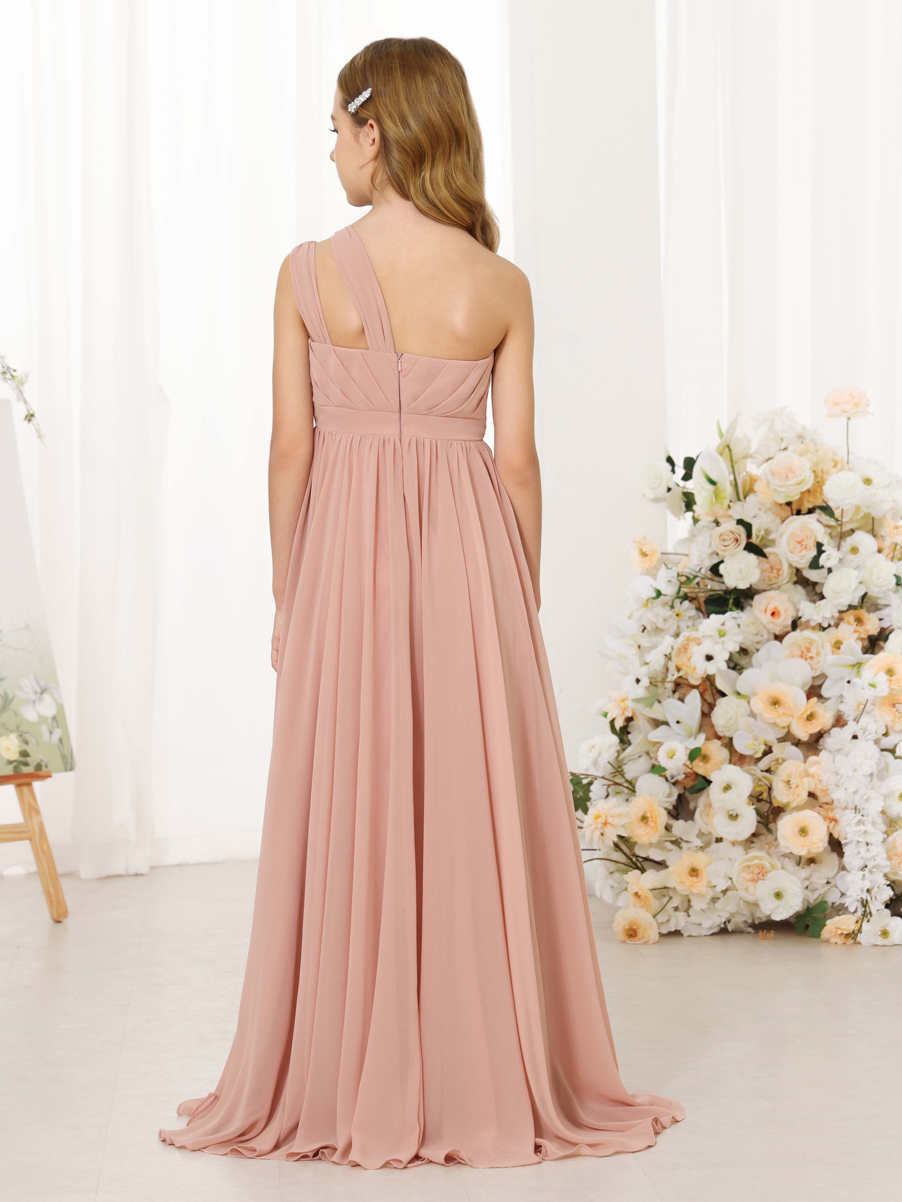 A-Line/Princess Chiffon Sleeveless One-Shoulder Floor-Length Flower Girl Dresses