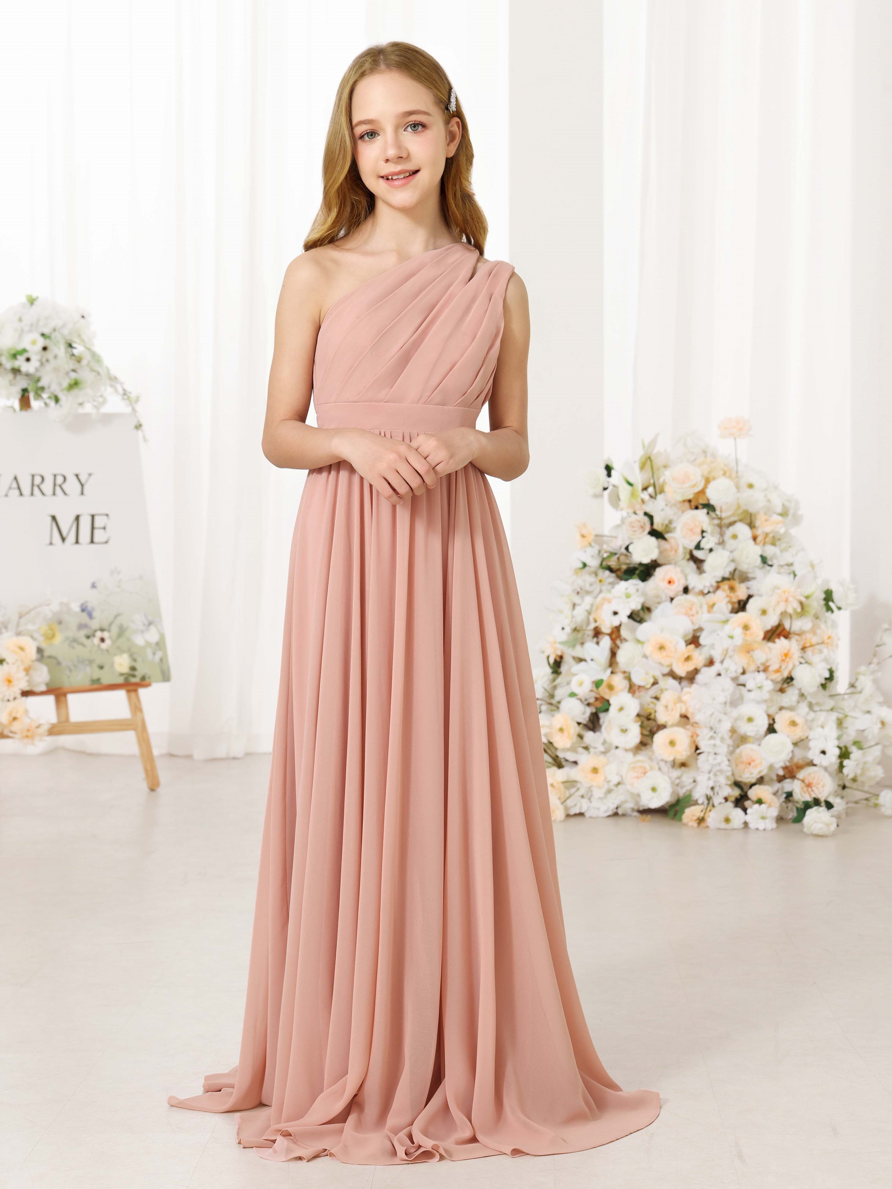 A-Line/Princess Chiffon Sleeveless One-Shoulder Floor-Length Flower Girl Dresses