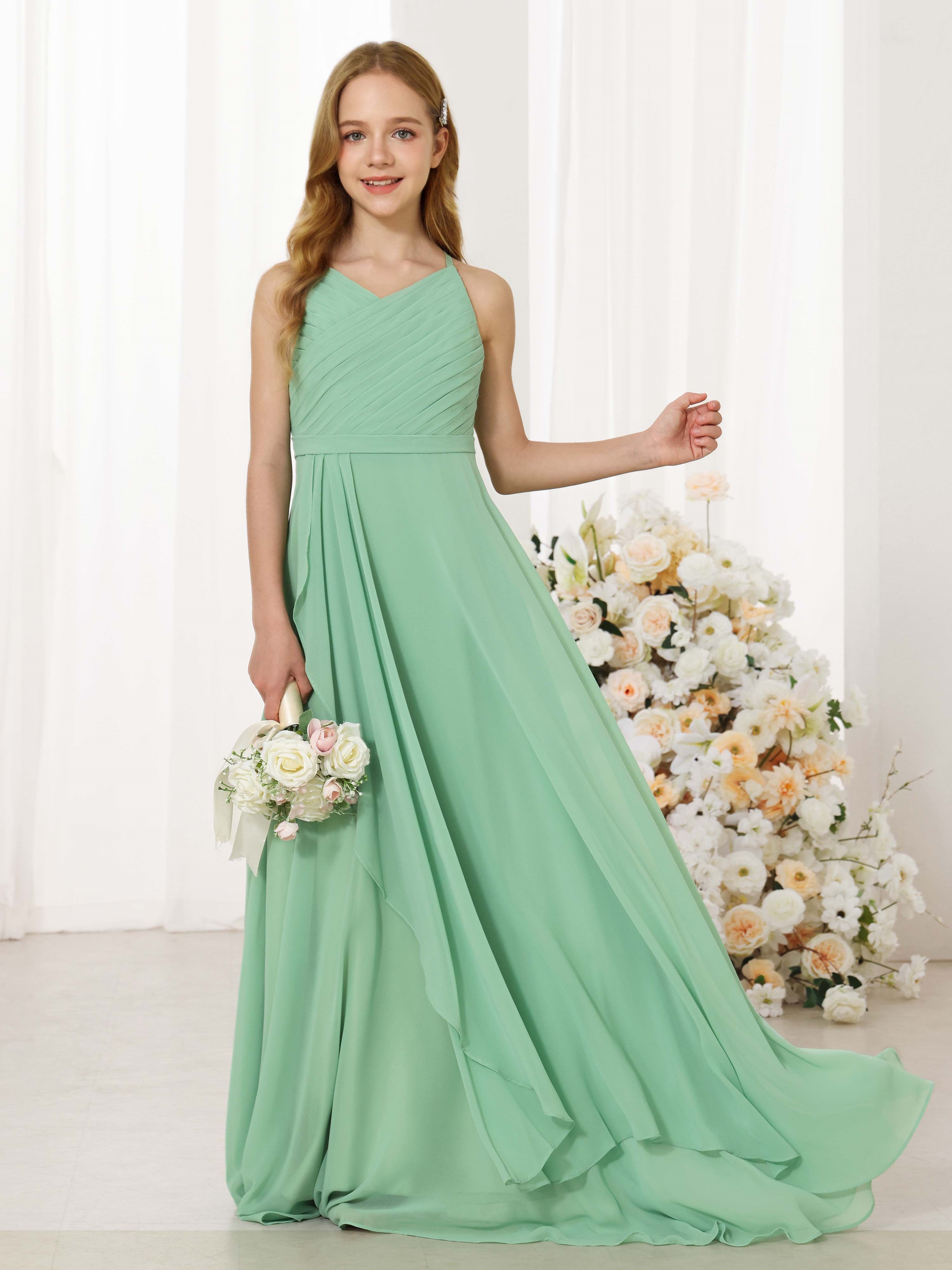 A-Line/Princess Chiffon Sleeveless Scoop Neck Floor-Length Flower Girl Dresses