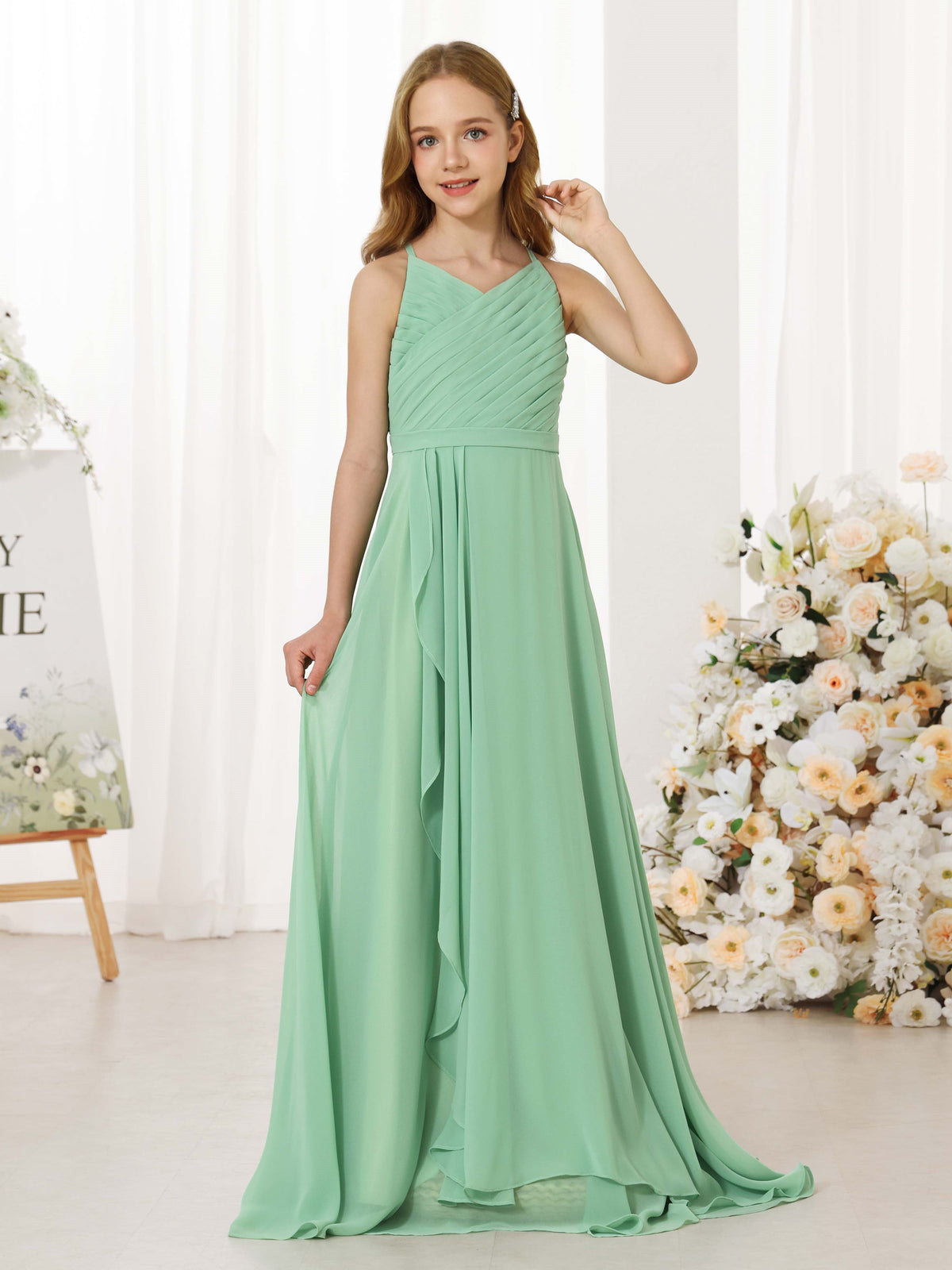 A-Line/Princess Chiffon Sleeveless Scoop Neck Floor-Length Flower Girl Dresses