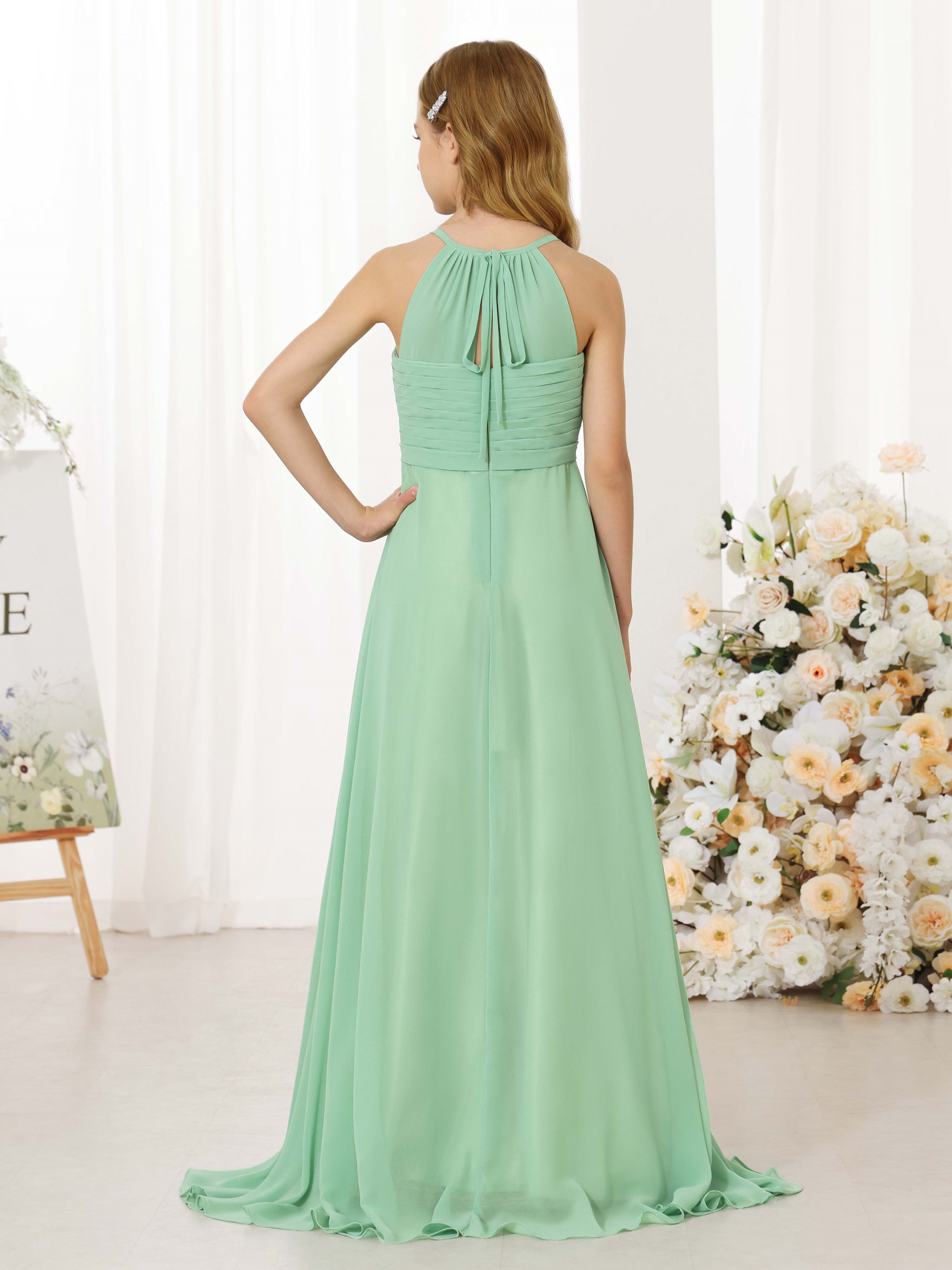 A-Line/Princess Chiffon Sleeveless Scoop Neck Floor-Length Flower Girl Dresses
