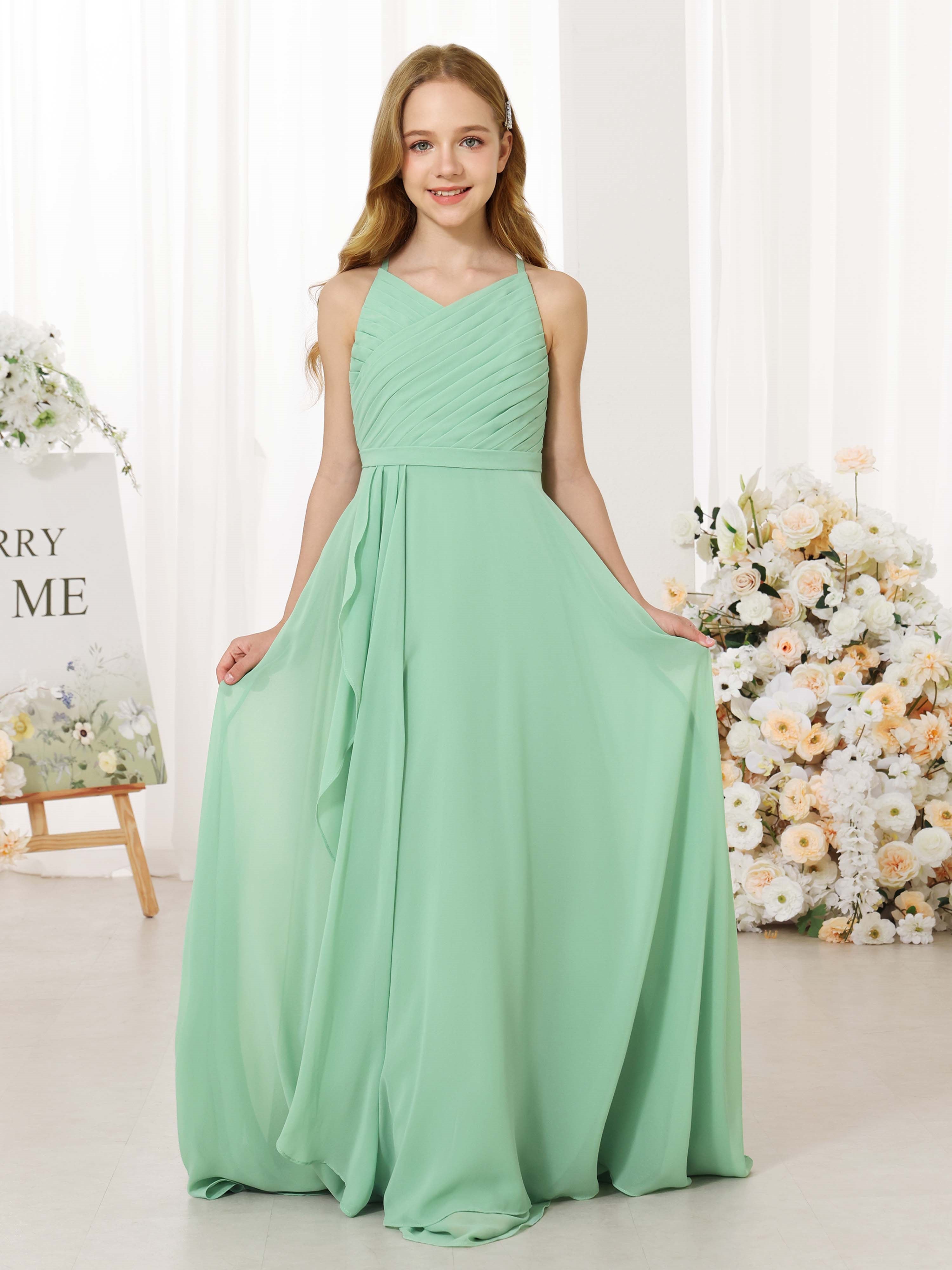 A-Line/Princess Chiffon Sleeveless Scoop Neck Floor-Length Flower Girl Dresses