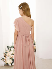 A-Line/Princess Chiffon Short Sleeves One-shoulder Asymmetrical Flower Girl Dresses