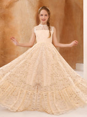 A-Line/Princess Lace Sleeveless Scoop Neck Floor-Length Flower Girl Dresses