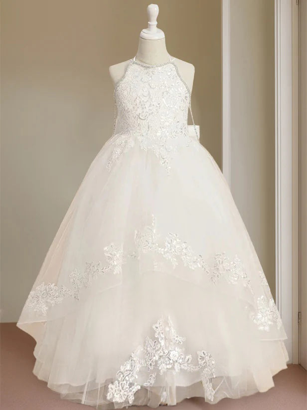 A-Line/Princess Halter Sleeveless Floor-Length Flower Girl Dress with Rhinestone