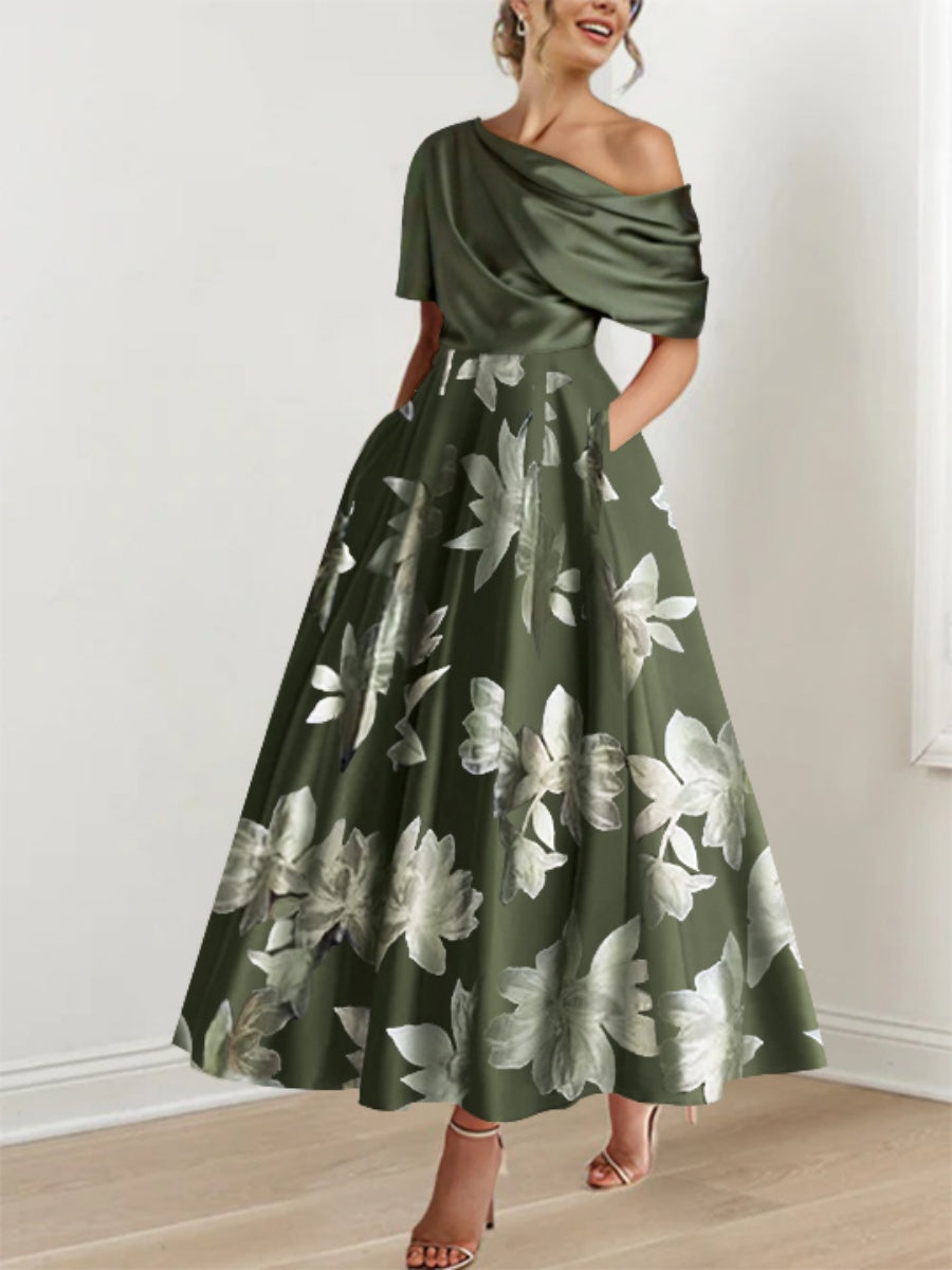 A-Line/Princess One-shoulder Printed Flower Mother of the Bride Dresses