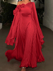 A-Line/Princess One-Shoulder Long Sleeves Floor-Length Plus Size Evening Dresses