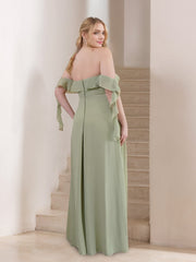 A-Line/Princess Off-the-Shoulder Floor-Length Plus Size Unique Bridesmaid Dresses