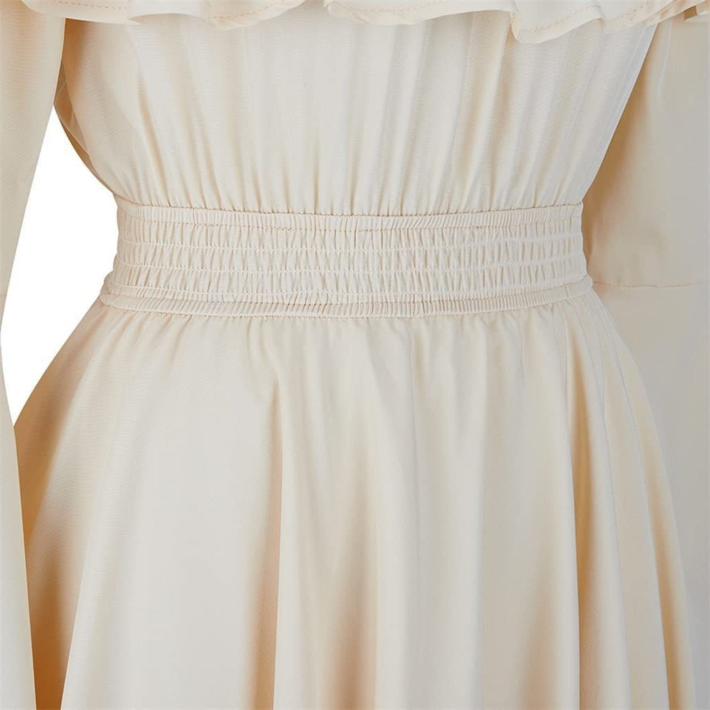 A-Line/Princess Off-the-Shoulder Short Sleeves Floor-Length Elegant Medieval Renaissance Cocktail Dress with Ruffles