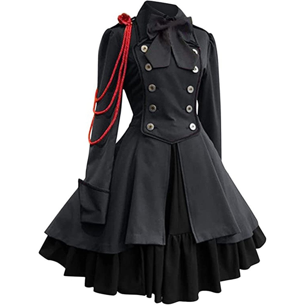A-Line/Princess Jewel Neck Long Sleeves Knee-Length Retro Medieval Gothic Steampunk Dress