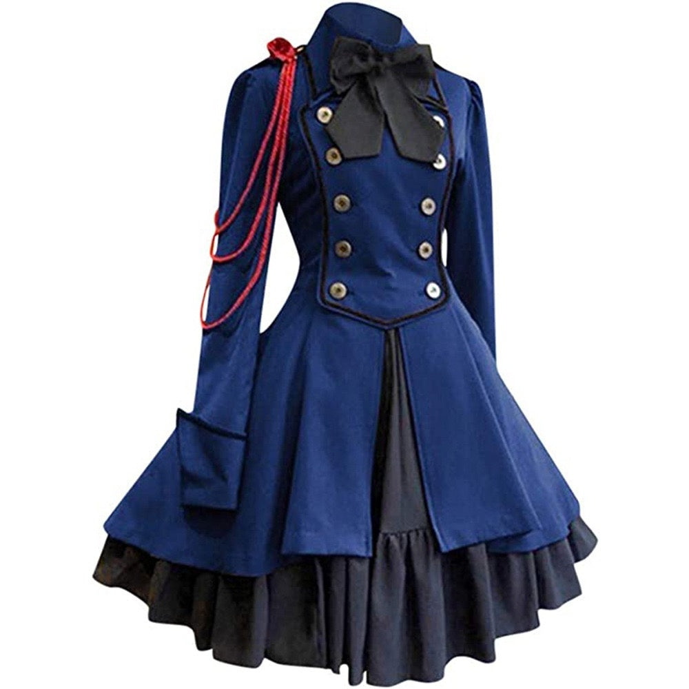 A-Line/Princess Jewel Neck Long Sleeves Knee-Length Retro Medieval Gothic Steampunk Dress