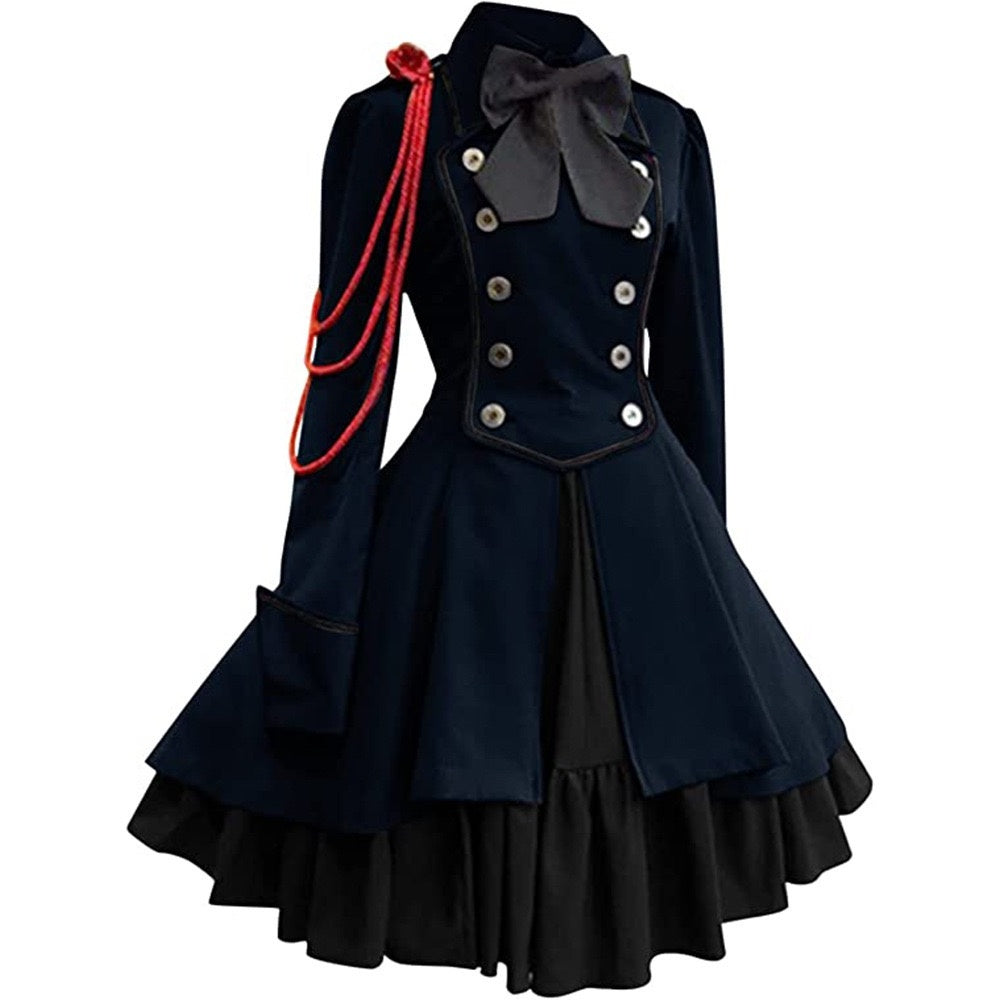 A-Line/Princess Jewel Neck Long Sleeves Knee-Length Retro Medieval Gothic Steampunk Dress