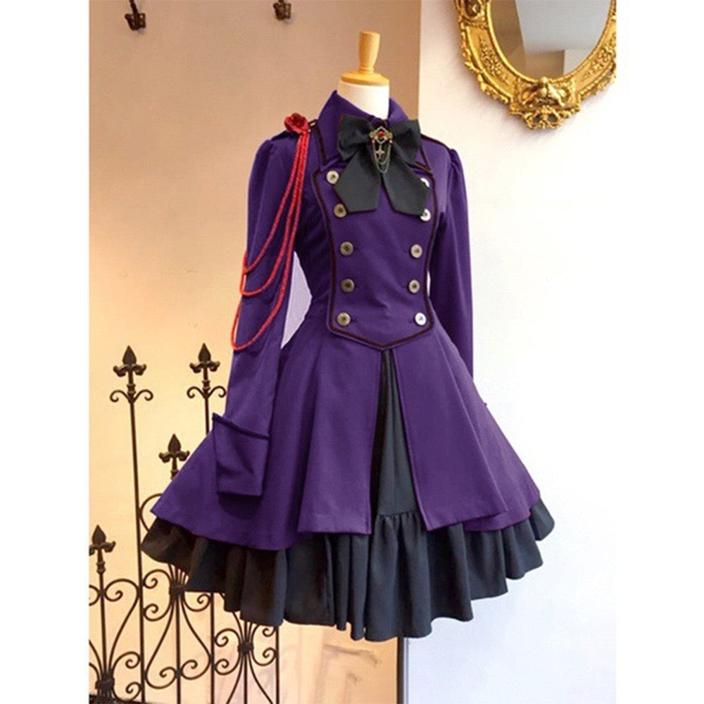A-Line/Princess Jewel Neck Long Sleeves Knee-Length Retro Medieval Gothic Steampunk Dress