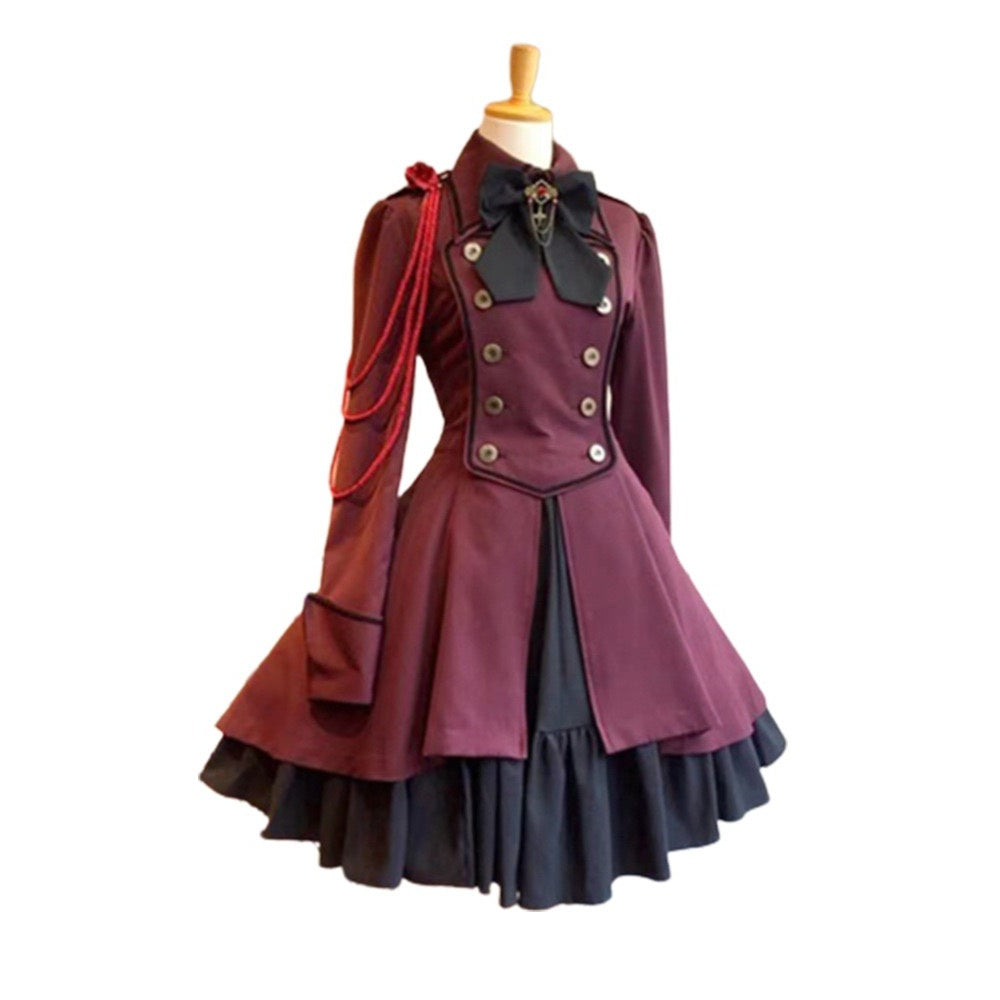 A-Line/Princess Jewel Neck Long Sleeves Knee-Length Retro Medieval Gothic Steampunk Dress